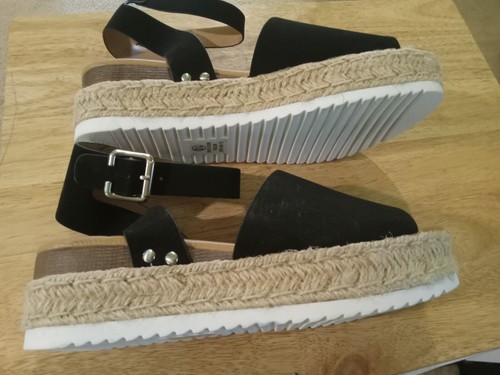 Soda Clip Open Toe Ankle Strap Platform Espadrille Sandal, Black, Size 10 - Picture 5 of 12