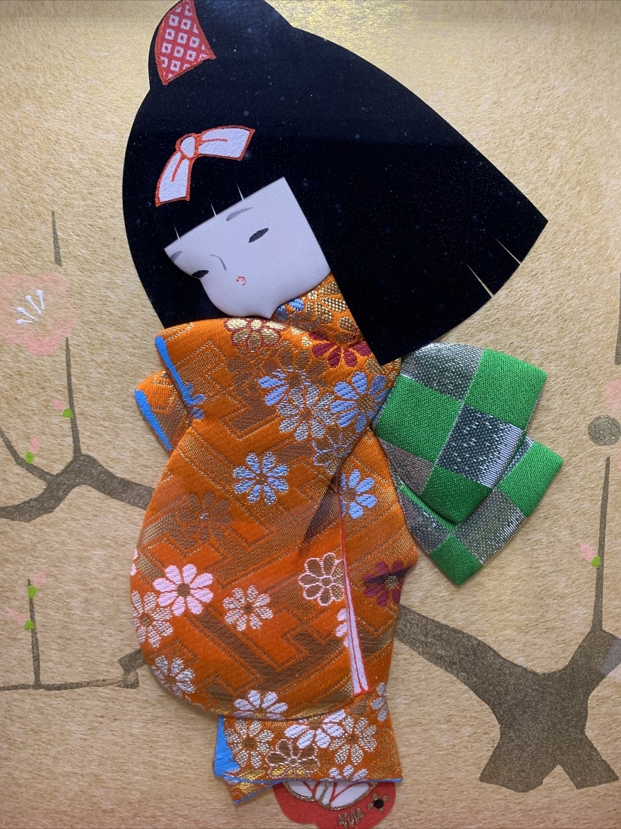 JAPANESE FABRIC GEISHA GIRL 3D ART FRAMED ASIAN ORIENTAL