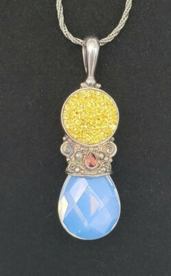 Gold Druzy Granat & Opalit Halskette 925 Sterling Silber RIESIGER Statement Schmuck