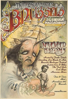 VINTAGE ''2013 BRUSSELS TATTOO CONVENTION'' POSTER PLATE ADVERTISING