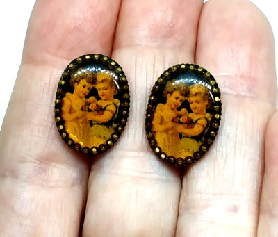 Lovely Michal Negrin Earrings With Acrylic Coating Of Children Beautiful #226#