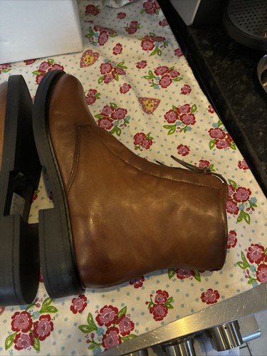 MJUS Cognac Brown Leather Concealed Laces Zip Ankle Boots Size 5.5 Eu 39 NEW - Picture 13 of 19