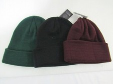 21 Men Lot of 3 Unisex Knit Burgundy Green Black Beanie Cap - One Size