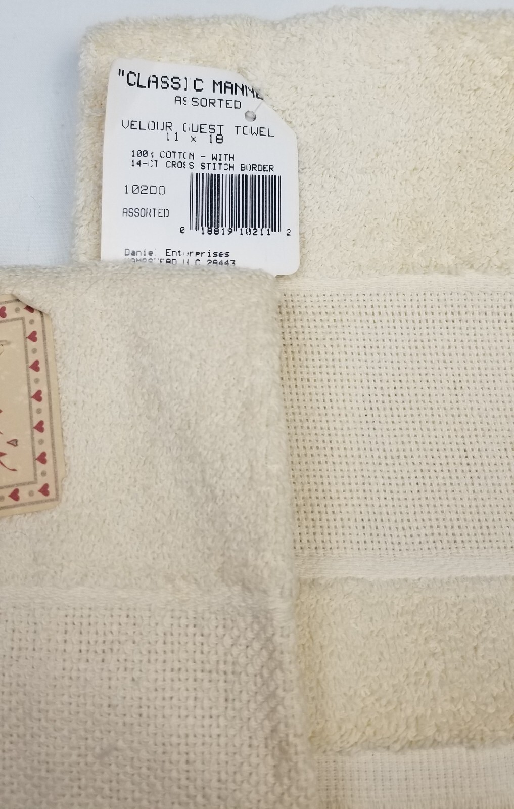 CRAFTERS PRIDE AIDA BORDER TOWEL COTTON 11x18 ANT. WHITE  14 COUNT, 2 PCS