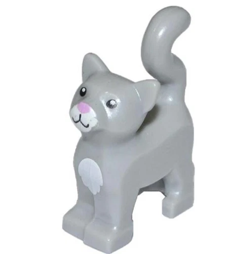 Lego Cat, Standing with Black Eyes, White Chest and Muzzle Accessories