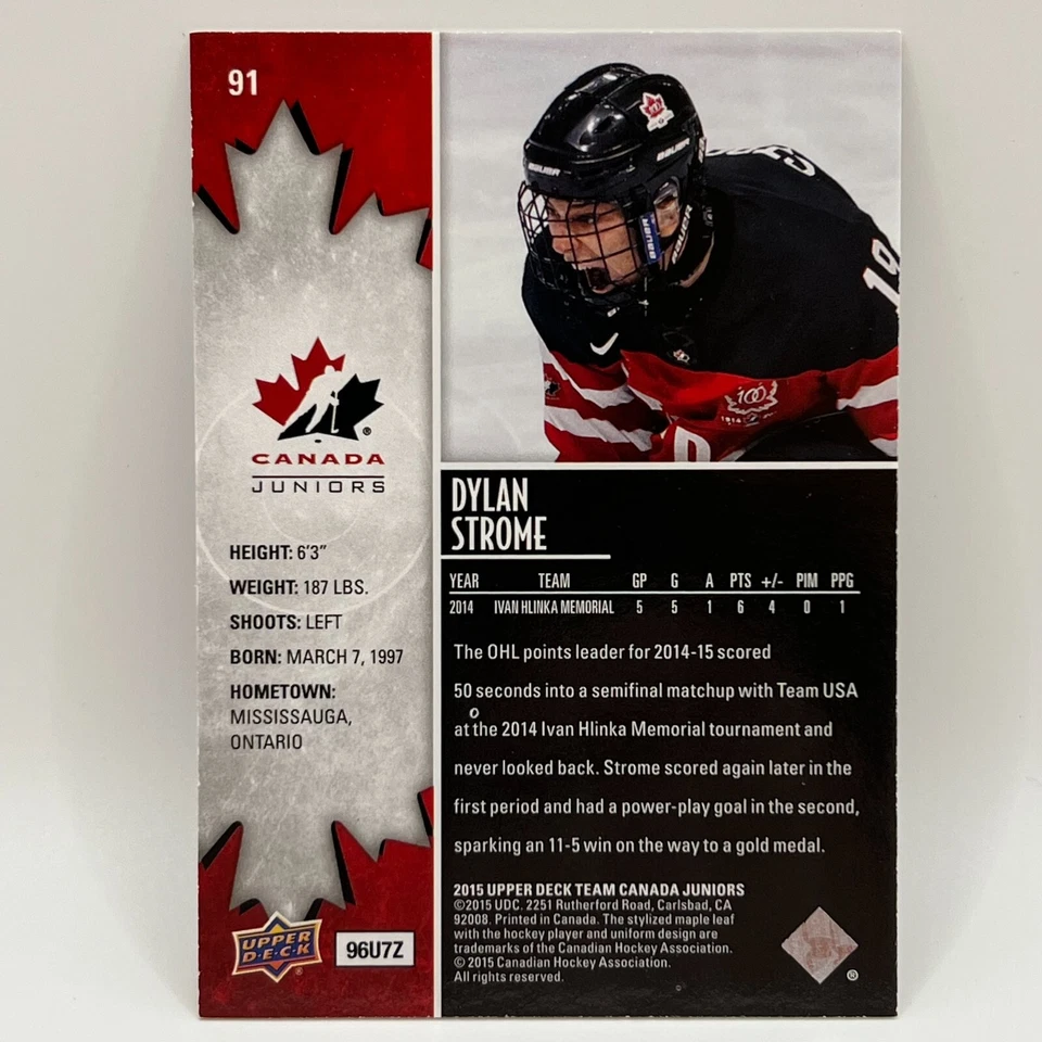 2015-16 Upper Deck Team Canada Juniors High Gloss Dylan Strome #91 /25 - Image 2 of 2