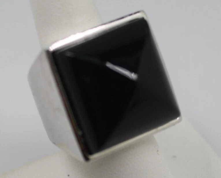 Vince Camuto Enorme Anillo Ancho Piedra/Vidrio Negro Tono Plata Cóctel Talla 8 Foto 4 de 4