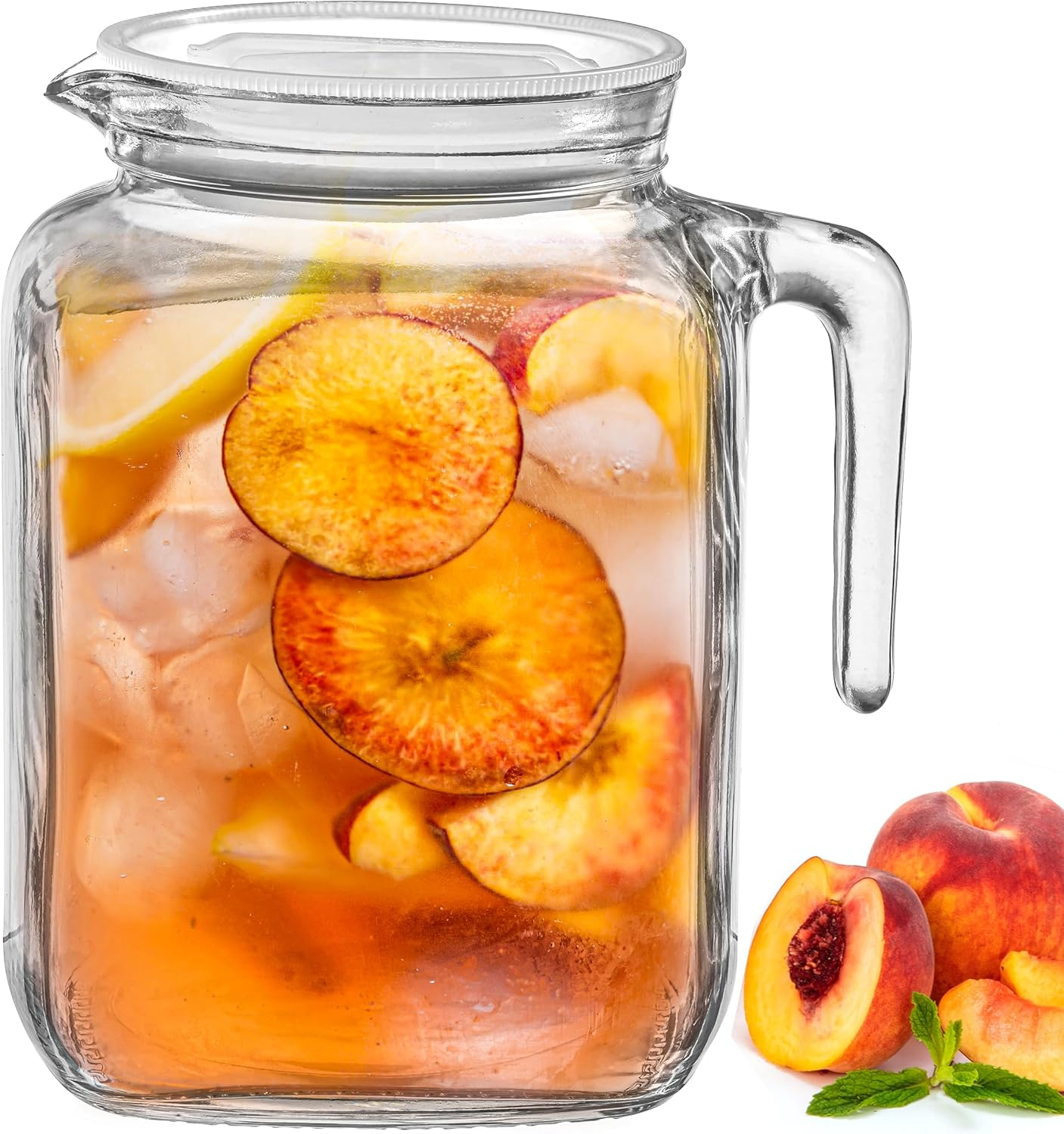 Hermetic Seal Glass Pitcher with Airtight Lid & Spout - 68Oz Water Carafe for Ho