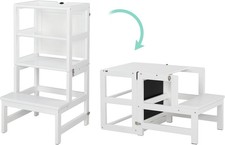 Foldable Kids Toddler Learning Tower W/blackboard 3 Step Stool Kitchen Helper UK