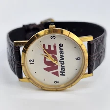 Ace Hardware Women's Watch 33MM White Dial Brown Leather Bands New Battery