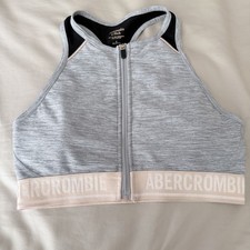 Abercrombie Fitch Gey/Black Tan Zip Up Racerback Sports Bra Size S