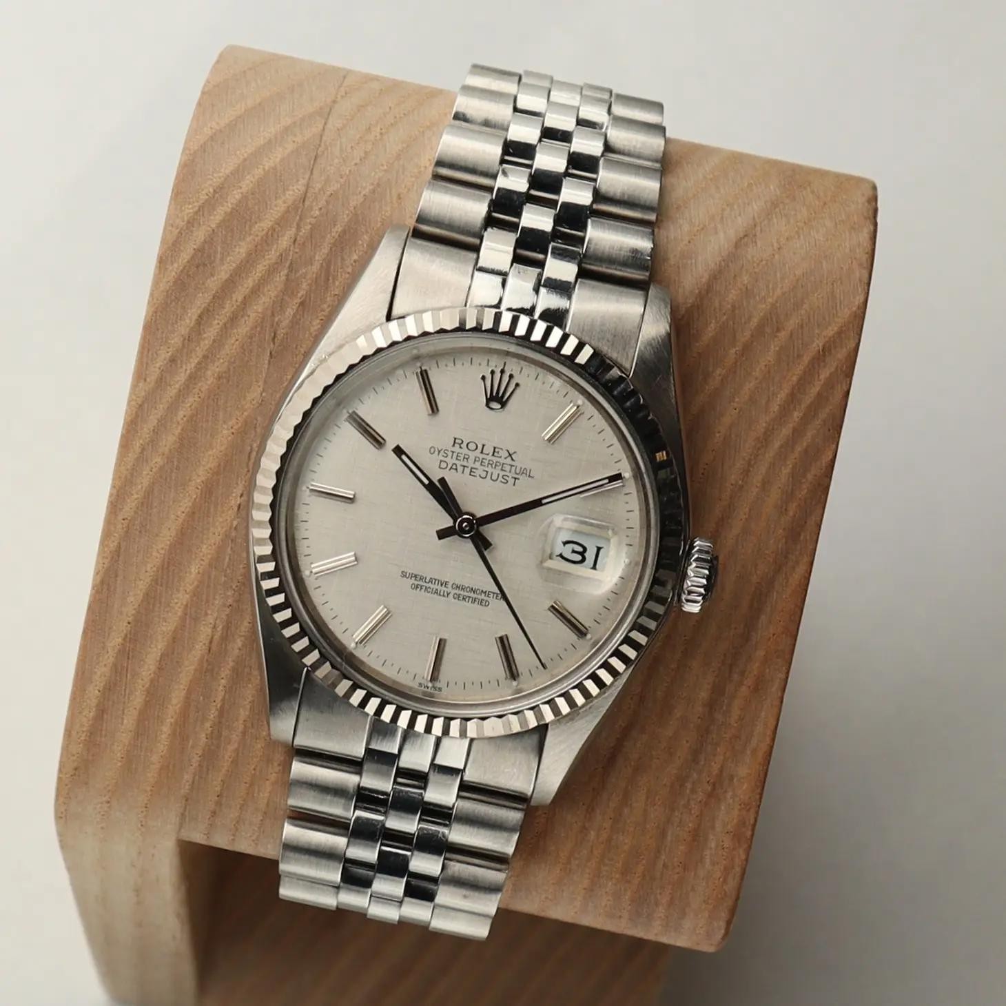 Rolex Datejust 36mm 18k Gold Steel Custom Linen Dial Men Automatic Watch 16014