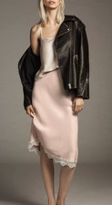 Anthropologie The Tilda Slip Midi Skirt Lace-Trimmed Edition XS NWT Pink Satin