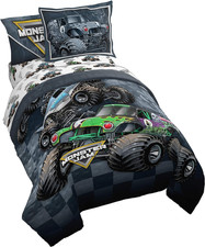 Juego de cama doble Monster Jam 5 piezas - Juego de edredón y sábanas reversibles