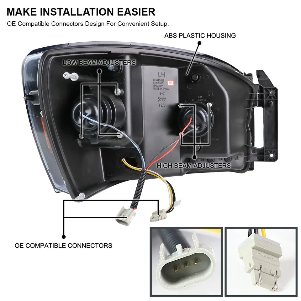 Fits 2006-2008 Dodge Ram 1500 2500 Switchback LED Signal Projector Headlights - Изображение 4 из 4