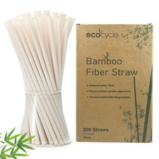 200pcs Biodegradable Disposable Bamboo Fiber Straws 7.8'' Compostable