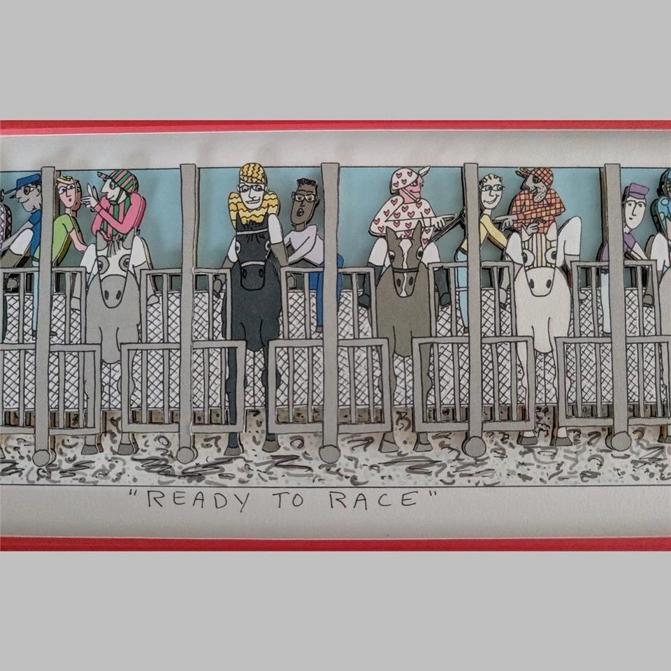 James Rizzi | Ready to Race 3d Siebdruck Rarität handsigniert Pferderennen - Bild 3 von 4