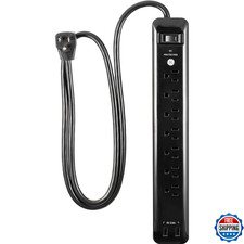 GE UltraPro 7-Outlet Surge Protector 2 USB Ports 4ft Cord 1500J UL Black