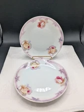 2-Vintage Hand Painted Plate White and Pink Roses made in Germany 6 1/8" In.