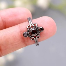 Natural Smoky Quartz Round Ring Solid Silver Oxidized Vintage Jewelry For Lovers