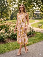 NWT Atelier New York Floral Print Midi Dress in Copper Pink size 6