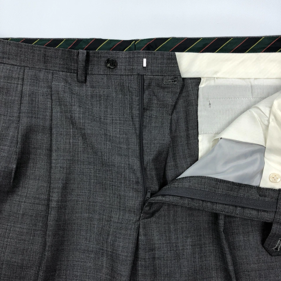 Chaps Pantalones 42x32 Lana Cintura Alta Doble Plisado Pantalón Gris Foto 2 de 4