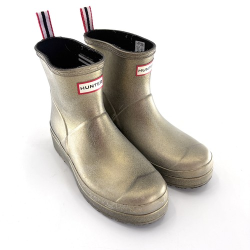 Hunter Women’s Orginal Play Short Nebula Rain Boots Wellies Metallic Gold Size 9