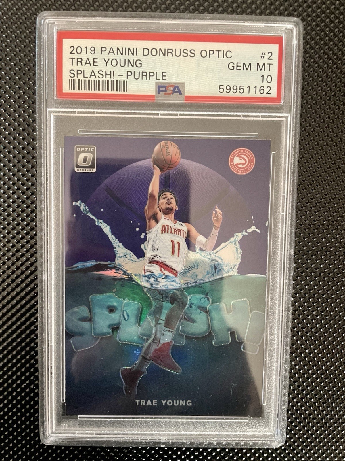 2019-20 Panini Donruss Optic Splash! Trae Young #2 Purple Prizm PSA 10