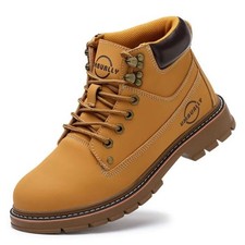 Mens Leather Ankle Safety Boots Lace Up Steel Toe Cap Work Boots High Cut Shoes