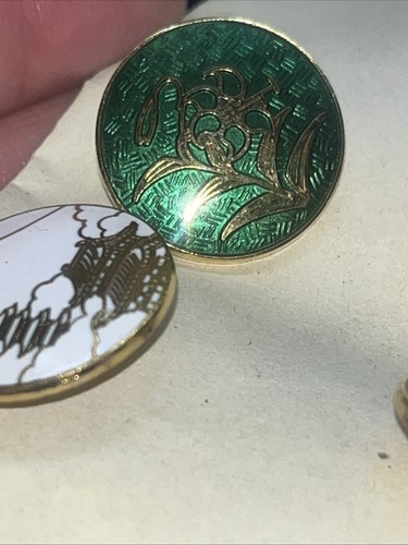5 Vintage Oriental Metal Enamel Buttons Cloisonné - Picture 6 of 12