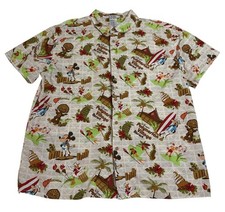 Disney Parks Men  s Authentic Polynesian Village Resort Hawaiian AOP Shirt Sz LG