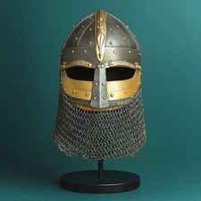H handmade Helmet Black Steel Armor Replica with Chainmail Medieval Viking