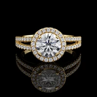 Round Moissanite Halo Ring 925 Sterling Silver Split Shank Engagement Ring