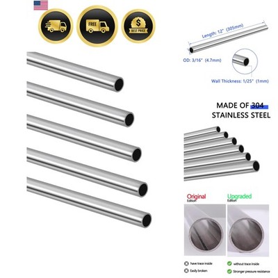 3/16'' OD 304 Stainless Steel Tube, Thickened Pipe Wall & Weldable Tubing, Rou...