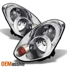 Fits 05-06 Infiniti G35 4 Door Sedan Chrome Clear Headlights Headlamps Pair Set