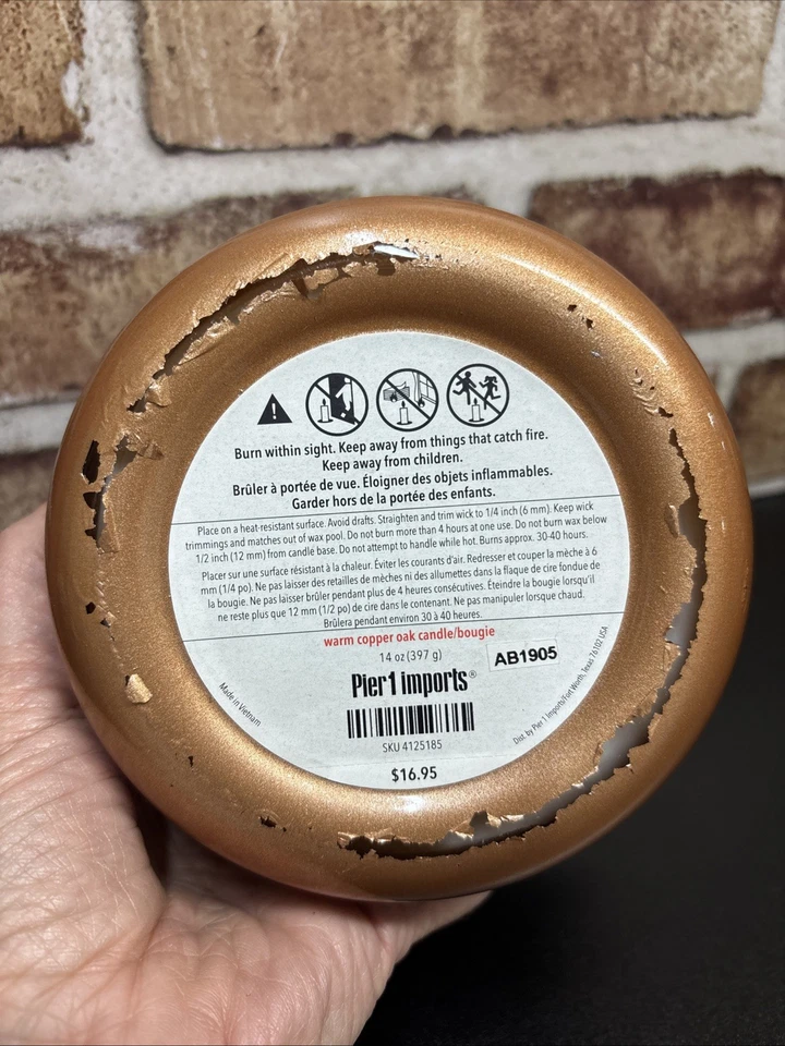 Vela Pier 1 Imports COBRE CÁLIDO ROBLE 3 mechas 13,9 oz. Nuevo vidrio de cobre esmerilado Foto 4 de 4