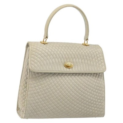 BALLY Hand Bag Leather Ivory Gold Auth BA10961