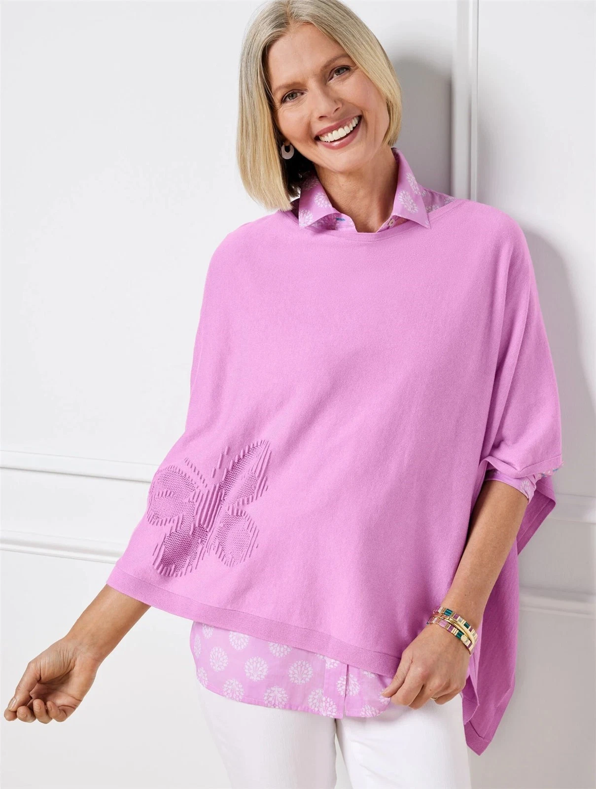 NWT Talbots Size M/L Pink Purple Lightweight Cotton Modal Butterfly Poncho