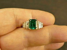 3Ct Emerald Cut Green Lab Created Women's Wedding Ring 14K Yellow Gold Plated