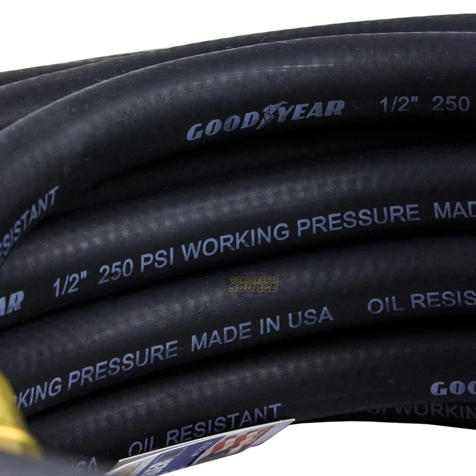 Goodyear 50' ft x 1/2" pulg. Manguera de aire de goma 250 PSI manguera de compresor de aire 12707 Foto 2 de 4