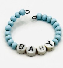 Vintage Newborn  Baby  Name Bracelet Blue Beads One Size Easy On Off