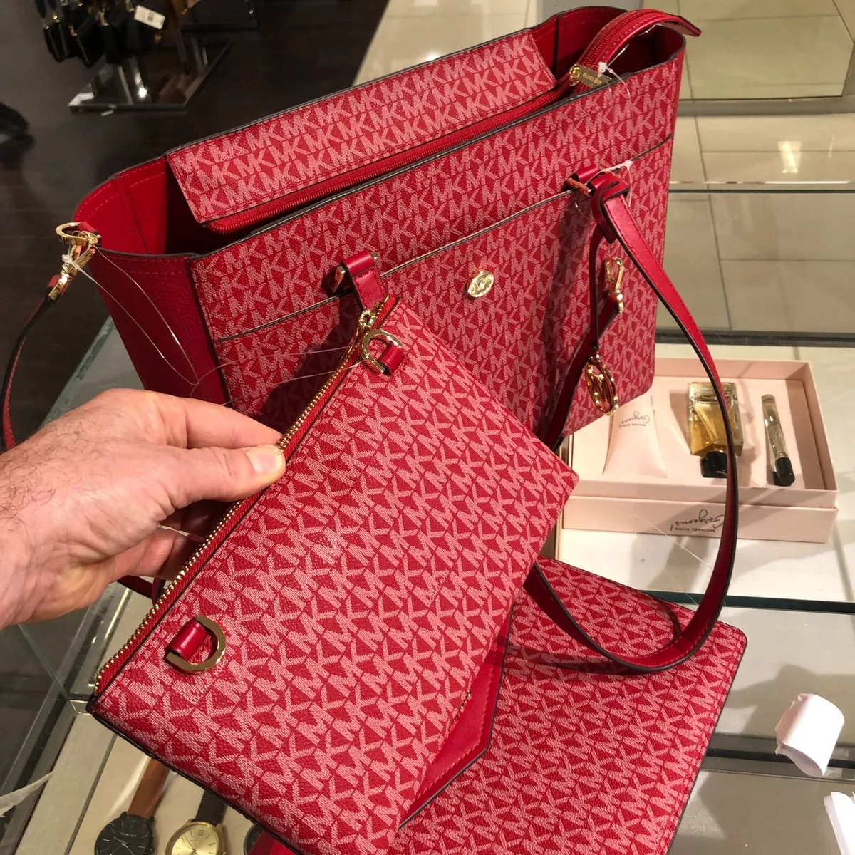 Michael Kors Maisie or Charlotte Large Leather 3-in-1 Tote Crossbody Handbag Bag