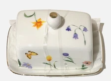 GRACE TEAWARE FINE PORCELAIN FIT HALF STICK OR 1/3 BLOCK BUTTER BUTTERFLY FLOWER