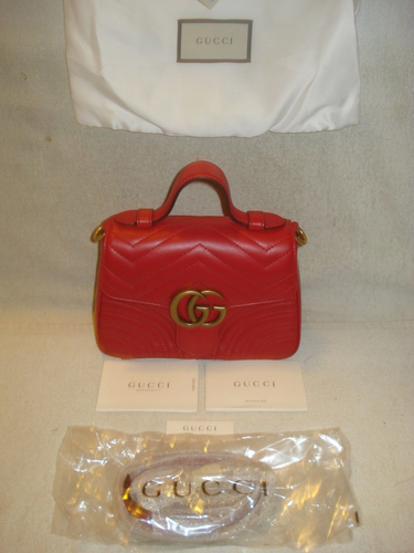 100% AUTH NEW GUCCI MARMONT RED MATELASE MINI TOP HANDLE SHOULDER BAG/HANDBAG - Picture 12 of 21
