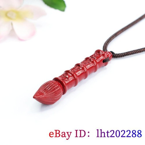 Cinnabar Writing brush Pendant Necklace Amulets Red Charms Natural Jewelry - Picture 2 of 8
