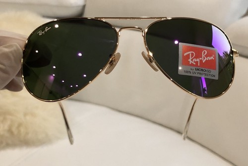Ray Ban Gafas de sol Mujer Aviador Espejo Flash Lente Marco Dorado - Imagen 3 de 7