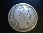 1907-S US Barber Half,  Average Cir Grade w/ "LI", .3617 oz Silver  (US-4292)