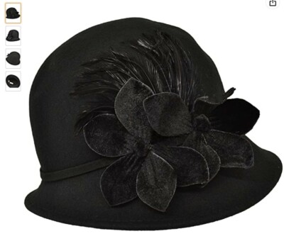 Josette Designer Womens Flower-Embellished Wool Hat Black  display picture 3