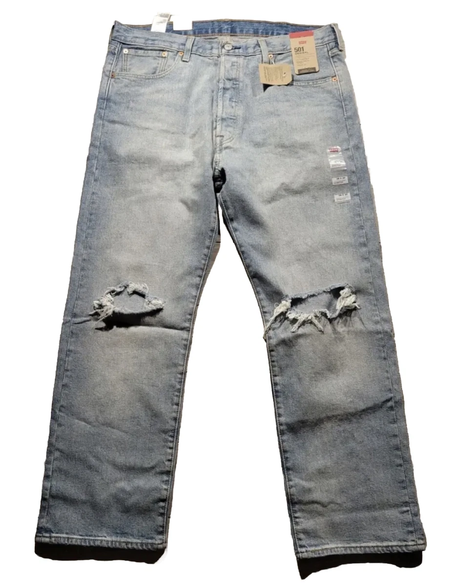 Levis 501 Original Stretch Blue Jeans Mens 38x34 Stone Wash  