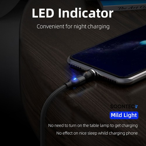 2 Meter Magnetladekabel drehbar Micro USB/USB-C/iPhone 2.4A Ladekabel schwarz - Picture 10 of 12